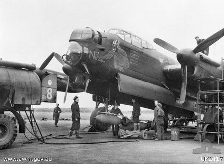 An Avro Lancaster of No. 463 Squadron RAAF at RAF Waddington in 1944.