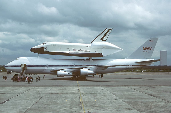 The Shuttle Carrier carrying Enterprise on its way to the Paris Air Show in 1983