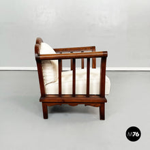 Load image into Gallery viewer, Wooden sofa and armchairs with white fabric, 1940s
