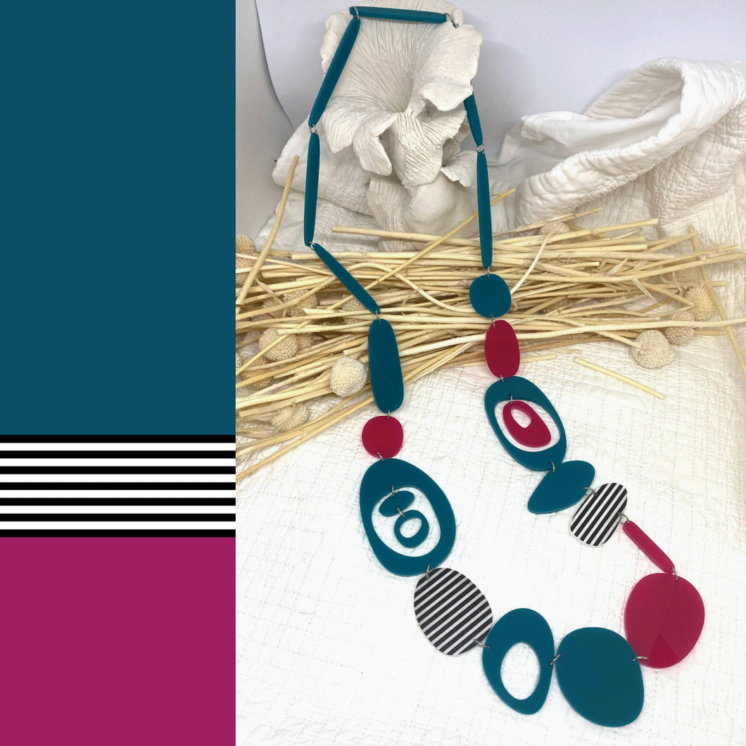 Teal and Crimson ONO Necklace by Skitty Kitty