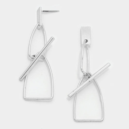 Geometric Metal Bar & Hoop Earrings Silver Tone