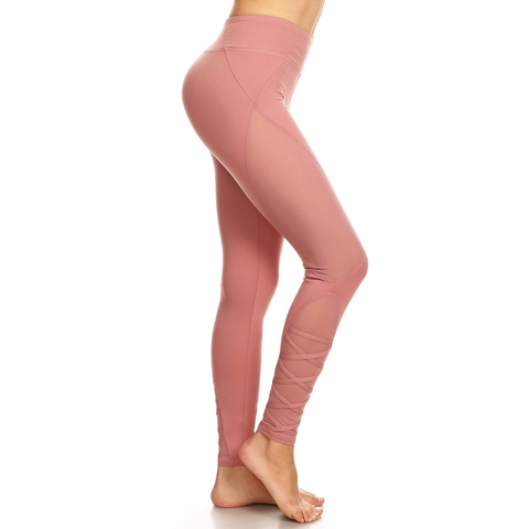 Pink Mesh Inset Leggings from Yoga Society