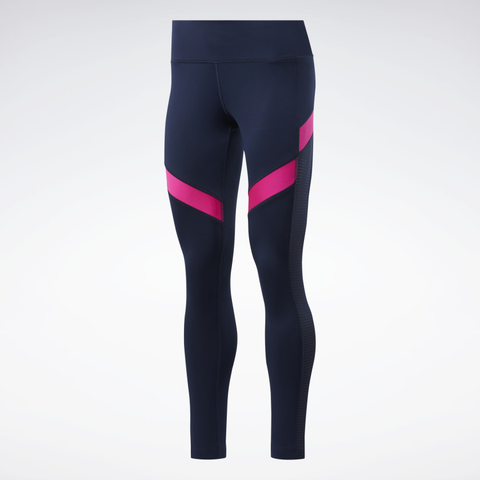 Workout Ready Mesh navy blue and fuschia leggings from Reebok