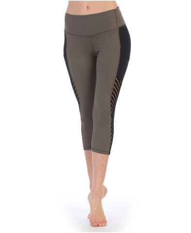 High Waist Compression Pocket Mesh gray and black leggings from American Fitness Couture