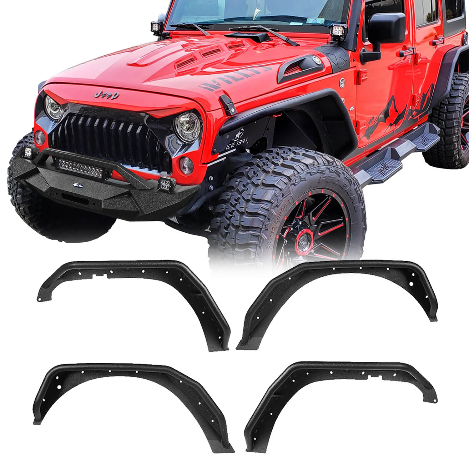 Jeep JK Tubular Fender Flares for Jeep Wrangler JK 2007-2018 - Ultralisk 4x4