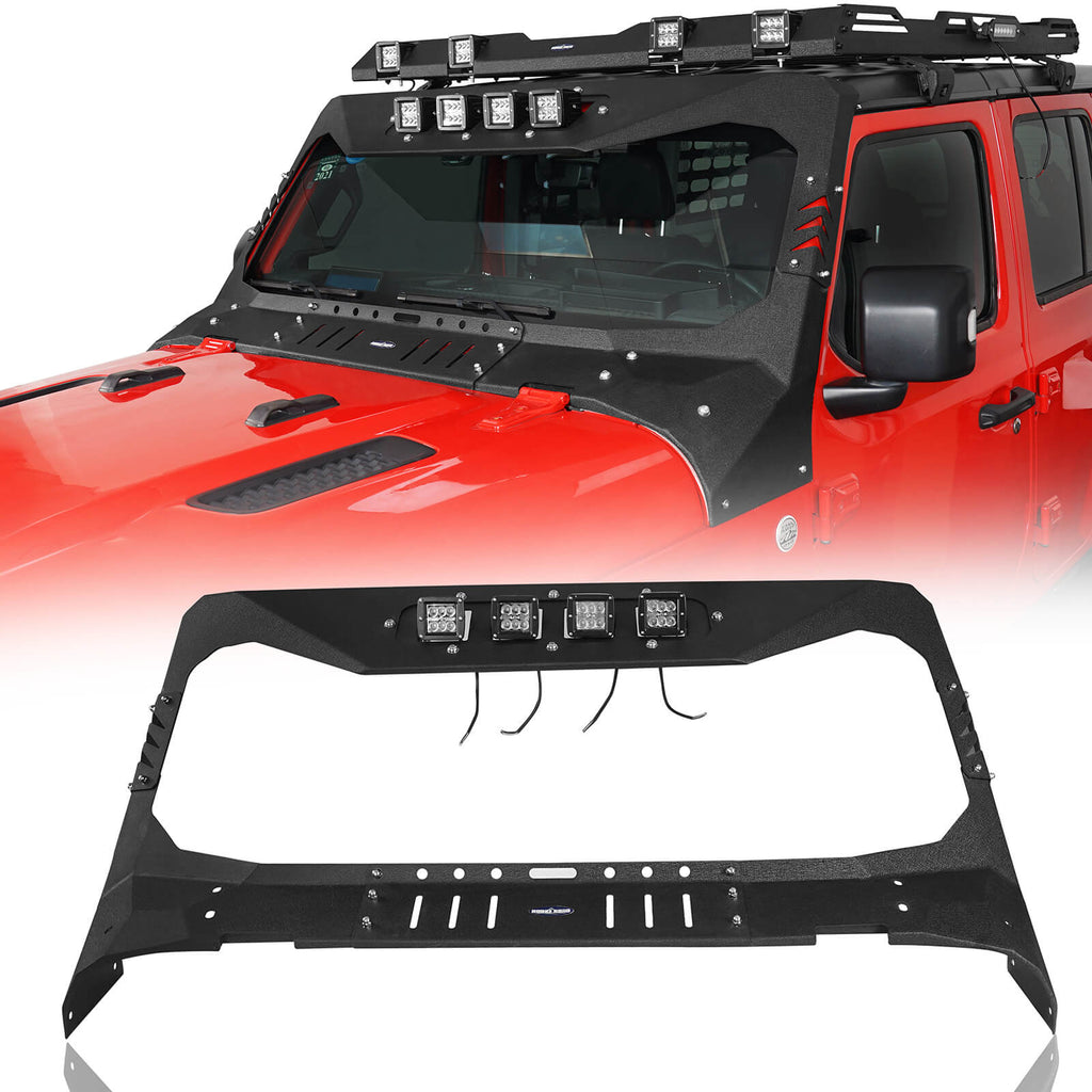 Windshield Frame Cover Visor Cowl w/LED Lights for Jeep Wrangler JL & Jeep  Gladiator JT - Ultralisk 4x4