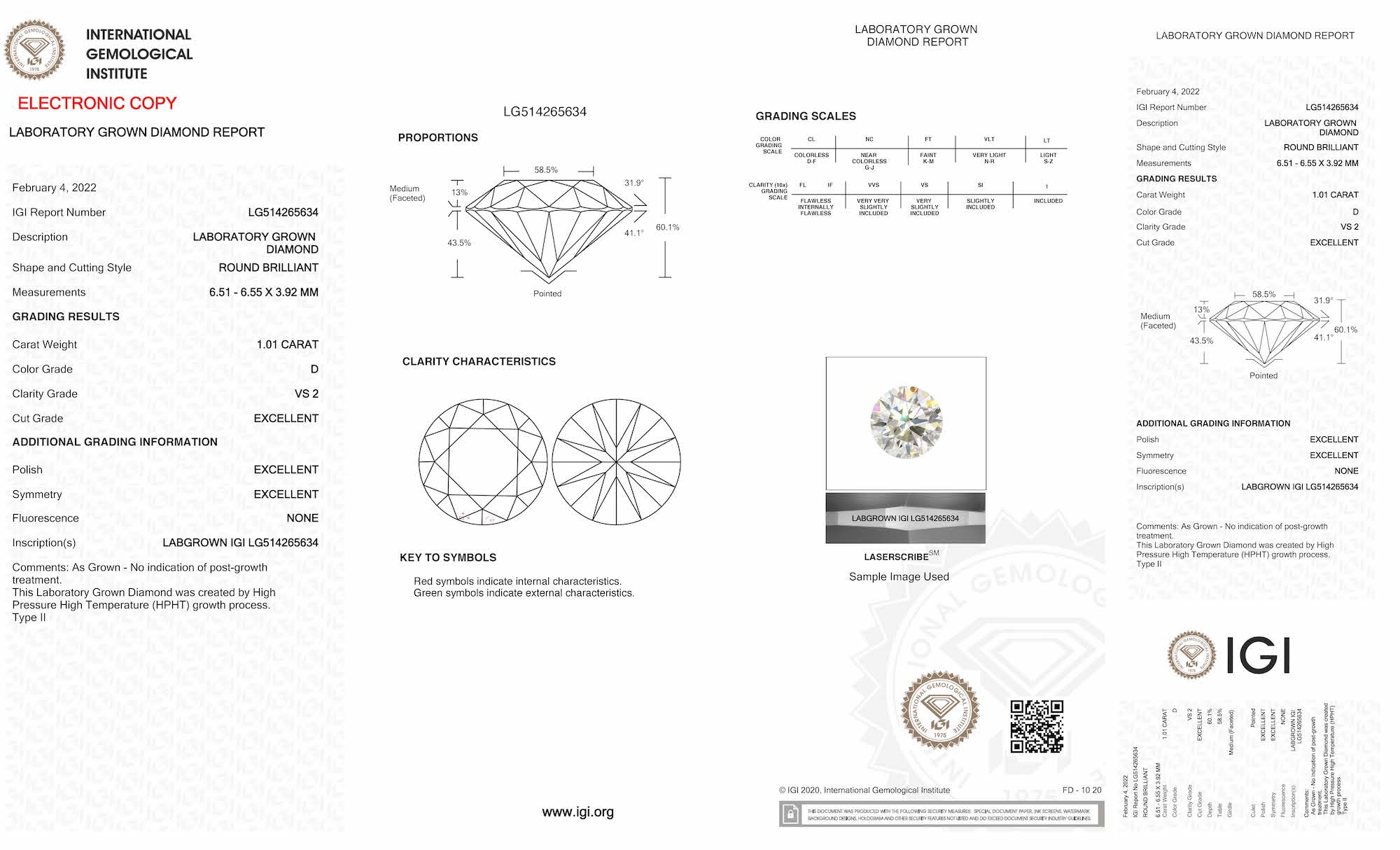 Certificate for Lab Grown Diamond