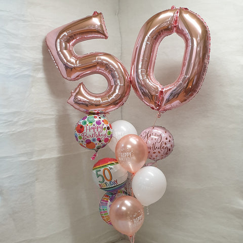 50th Birthday Gold Sparkling Helium Balloon Bouquet