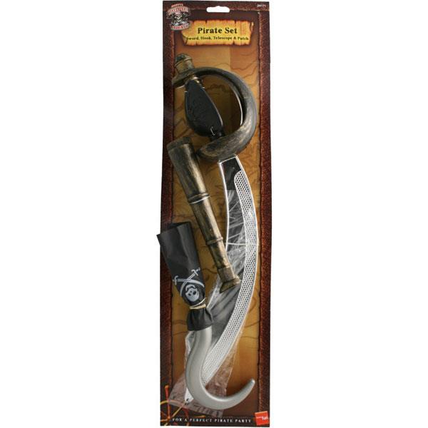 Large Pirate Set With Sword, Hook, Eye Patch & Hat - Bargain WholeSalers