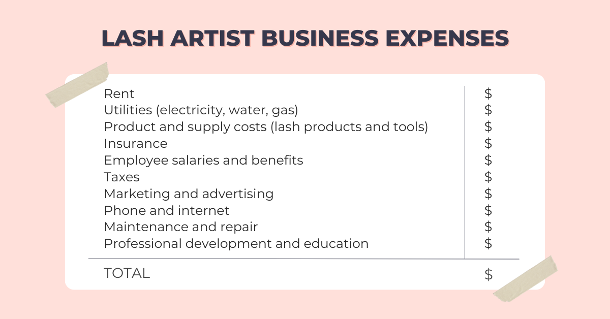 Lash artist business expenses