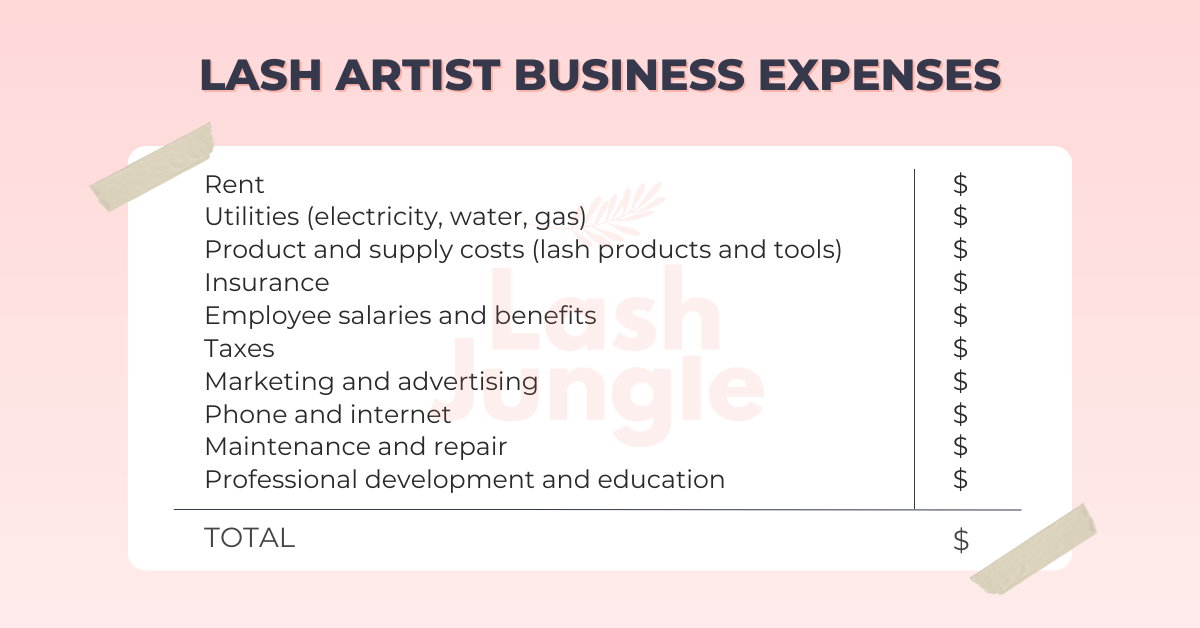 Lash artist business expenses