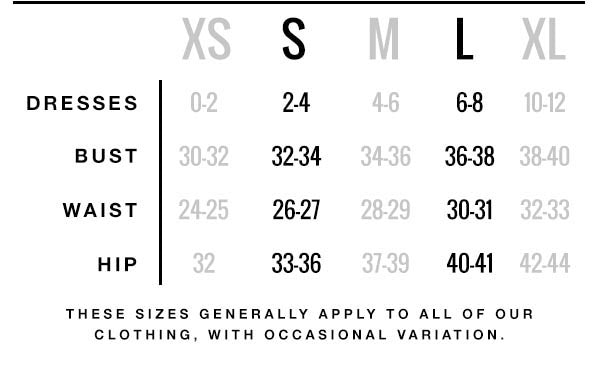 Wildfox Couture Size Chart