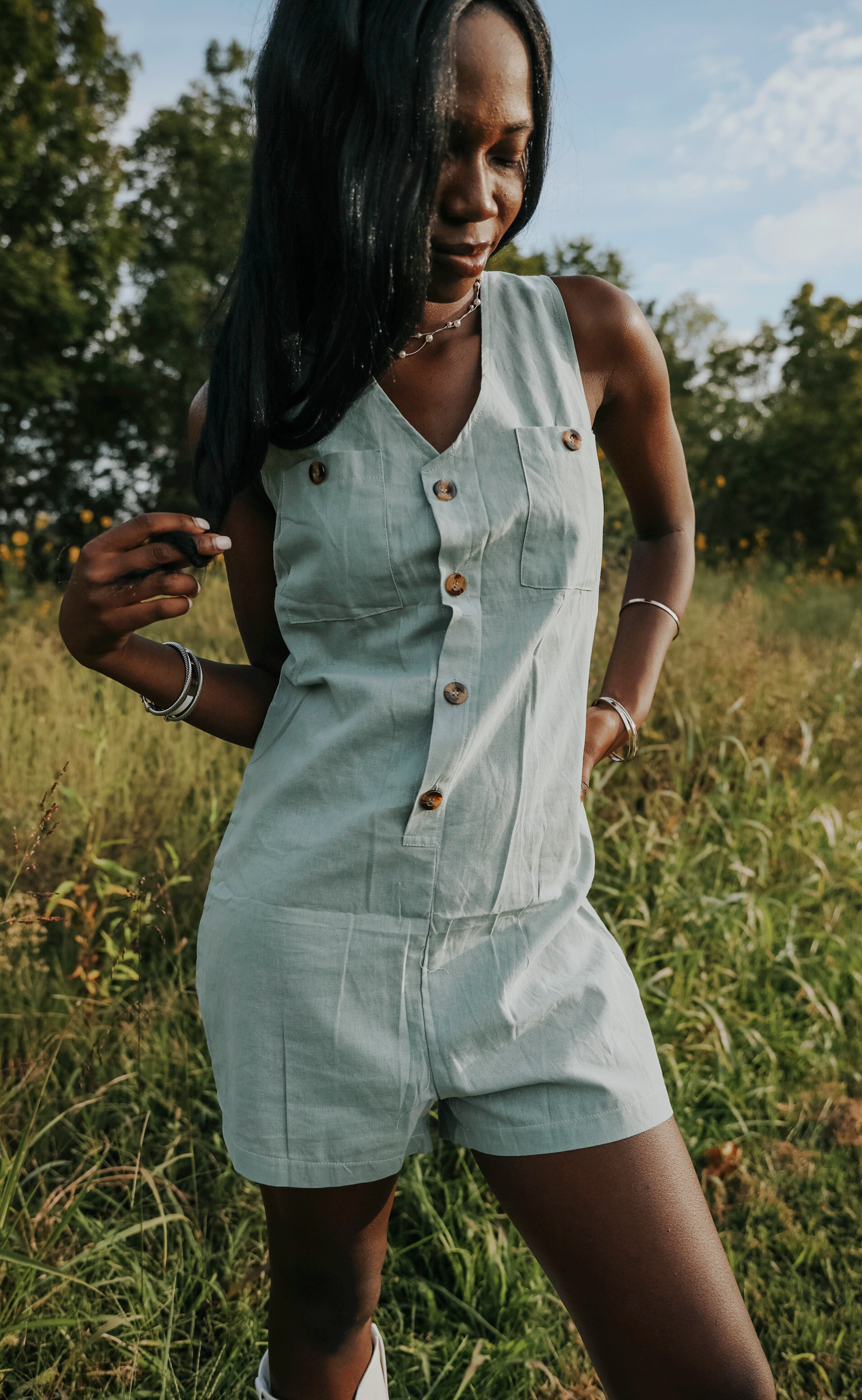 green spaghetti strap jumpsuit