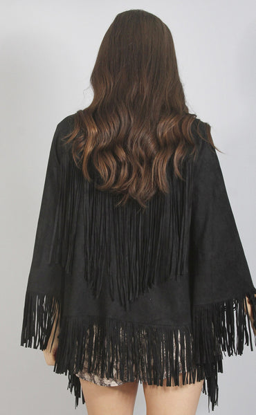 show me your mumu: marfa fringe jacket - black faux suede ...