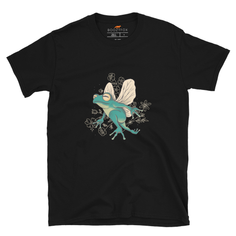 Black Fairy Frog T-Shirt featuring an adorable Fairy Frog graphic on the chest - Funny Graphic Frog T-Shirts - Boozy Fox