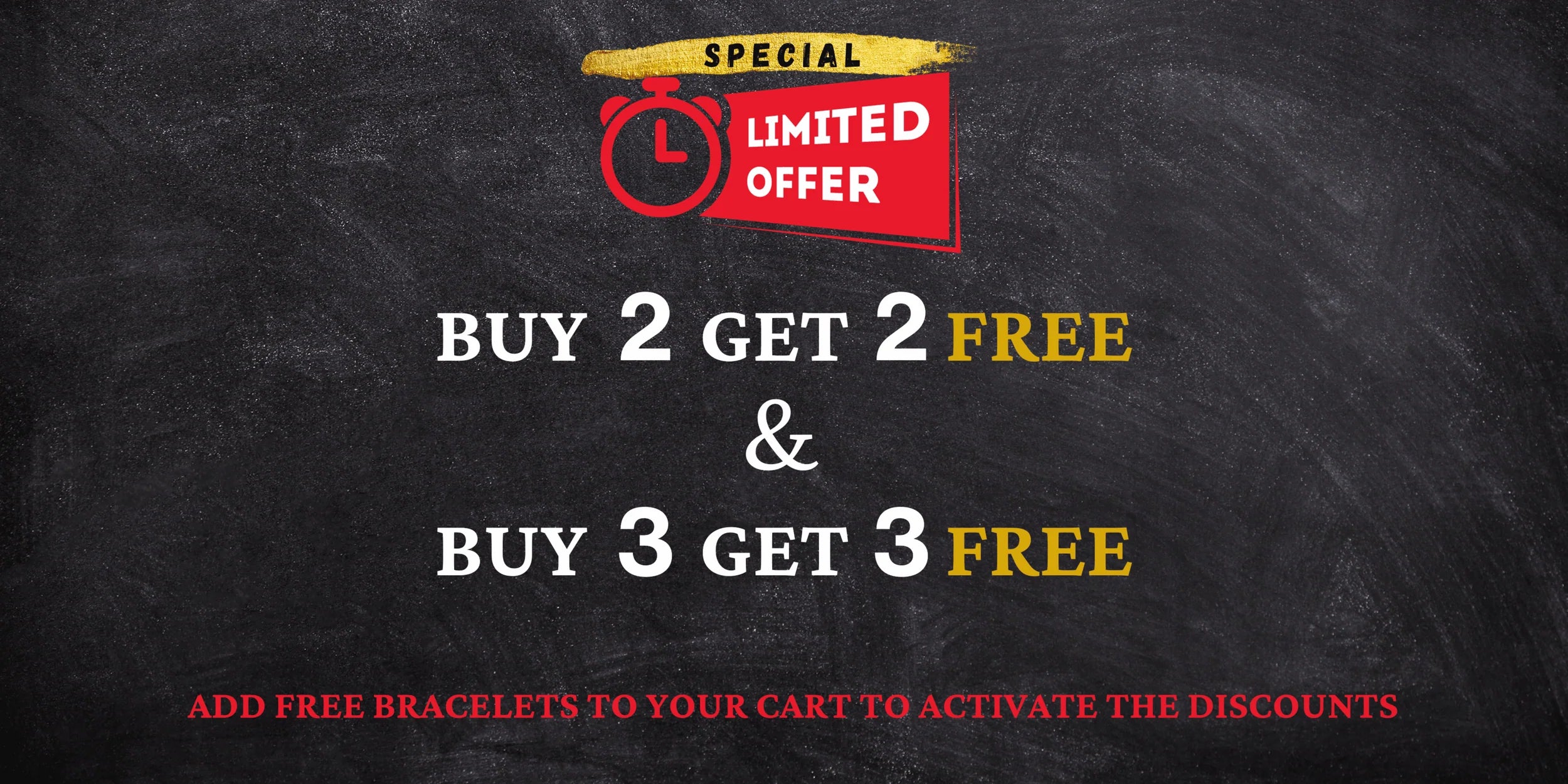 Vertig special offer banner showing Buy 2 Get 2 Free and Buy 3 Get 3 Free on leather, paracord, and magnetic bracelets. Add items to cart to apply discount.