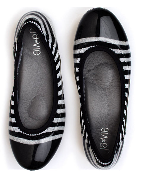 black and white striped flat shoes