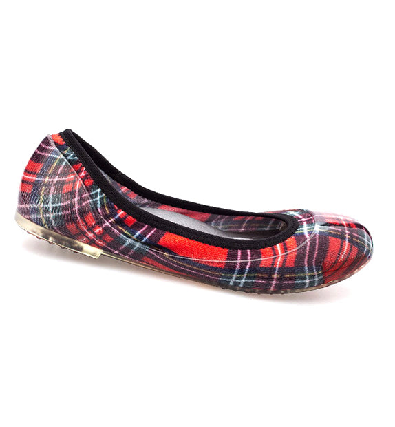 red plaid shoes