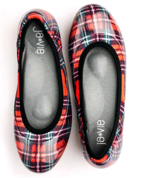 red plaid flat shoes