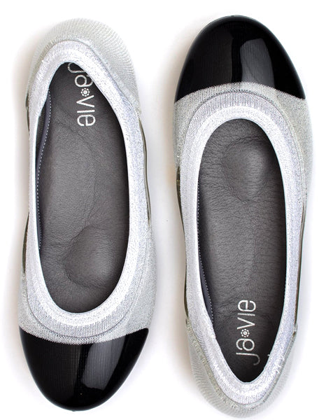 black and silver flats
