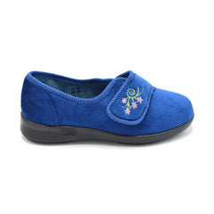 Ladies Wide Fit Slipper For Swollen Feet - Blue