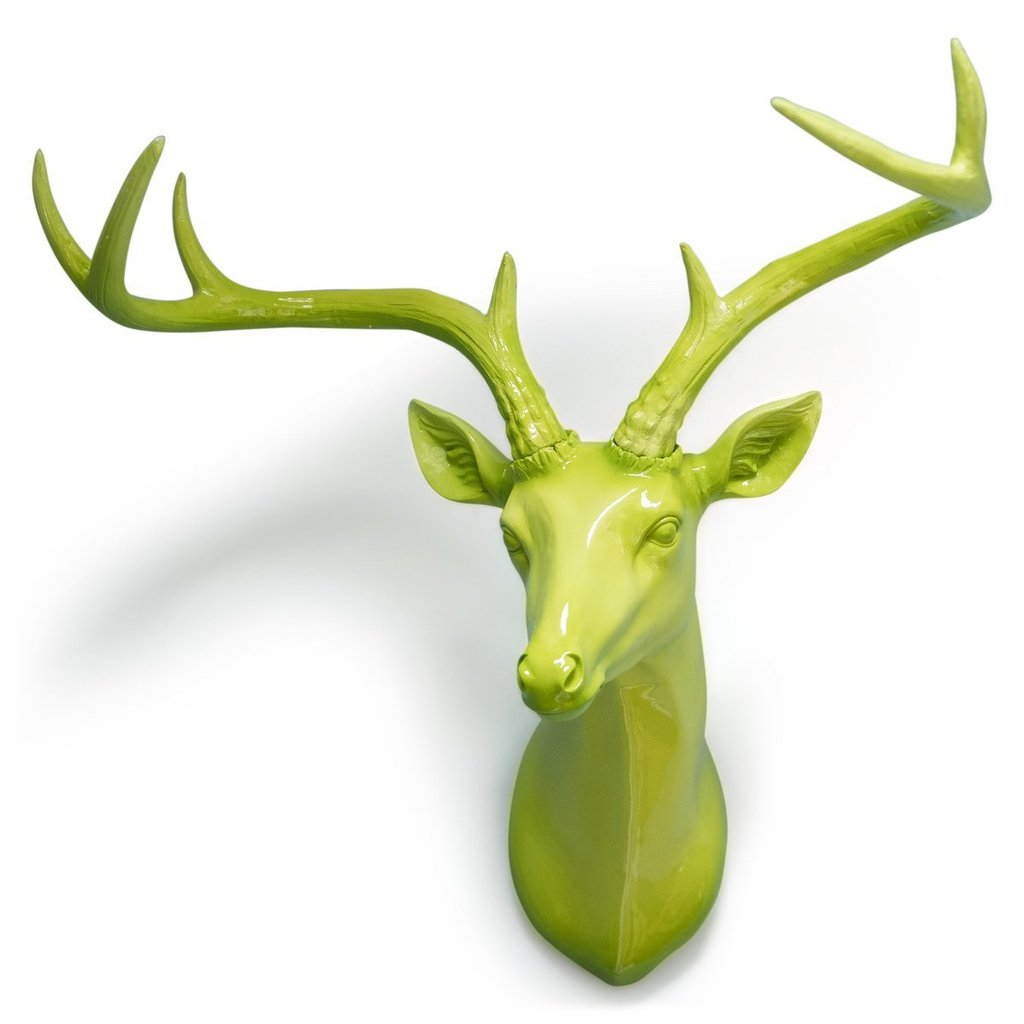 Stag Head Wall Hanging Bright Lime Green Nook Cranny