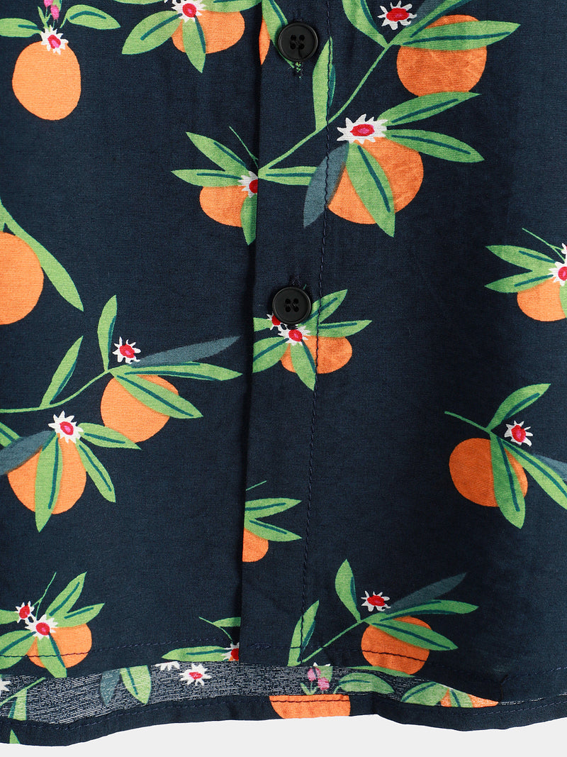 Men's Orange Fruit Casual Top Button Up Pocket Short Sleeve Hawaiian Shirt