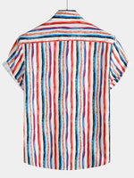 Men's Vintage Rainbow Stripe Print Chest Pocket Short Sleeve Shirt
