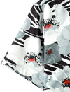 Men's Floral Zebra Animal Print Black and White Flowers Button up Summer Tropical Short Sleeve Shirt