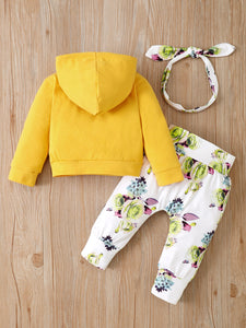 Girls' Floral Hoodie and Pants Set with Bow