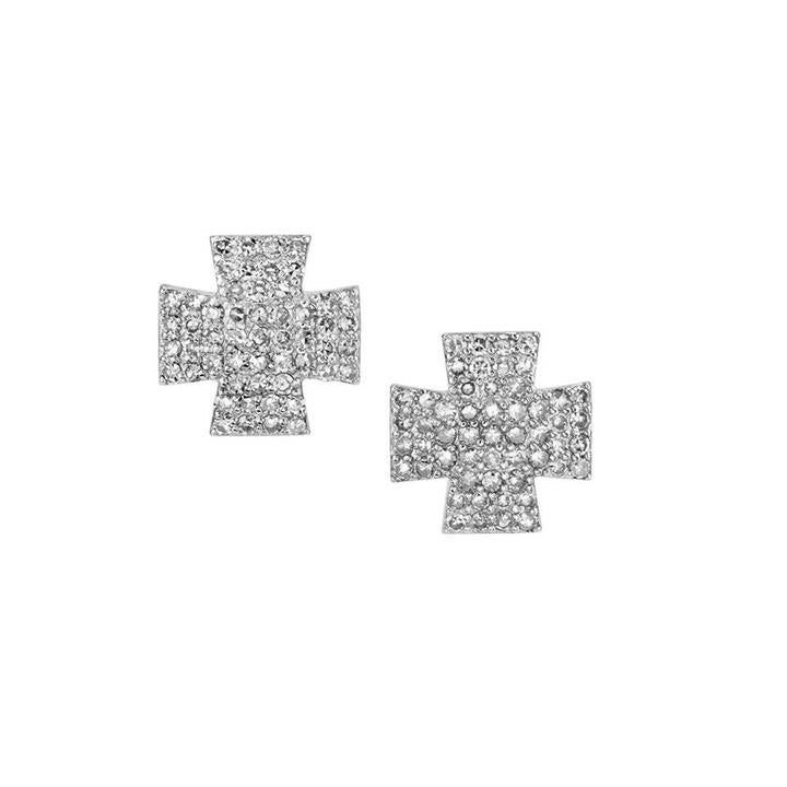 Diamond Maltese Cross Stud Earrings