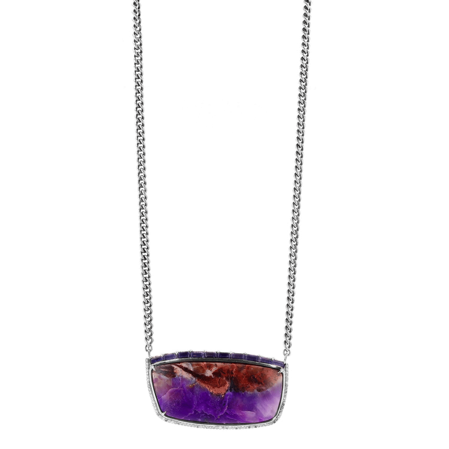 Sugilite, Iolite and Diamond Shield Necklace