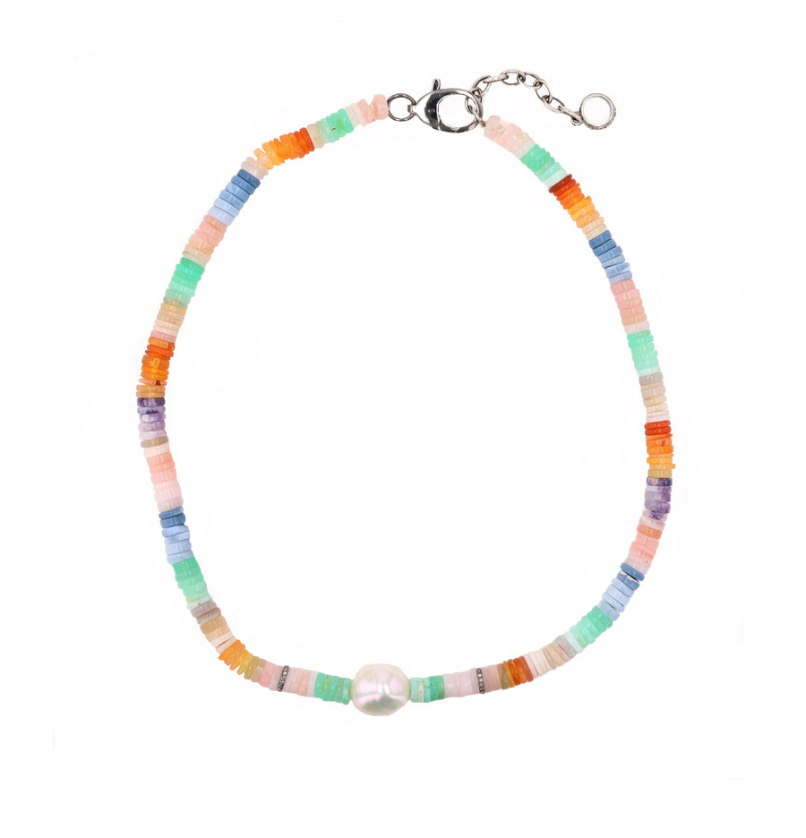 Multi-color Opal Heishi Necklace Pearl & 2 Pave Diamond Sheryl Lowe