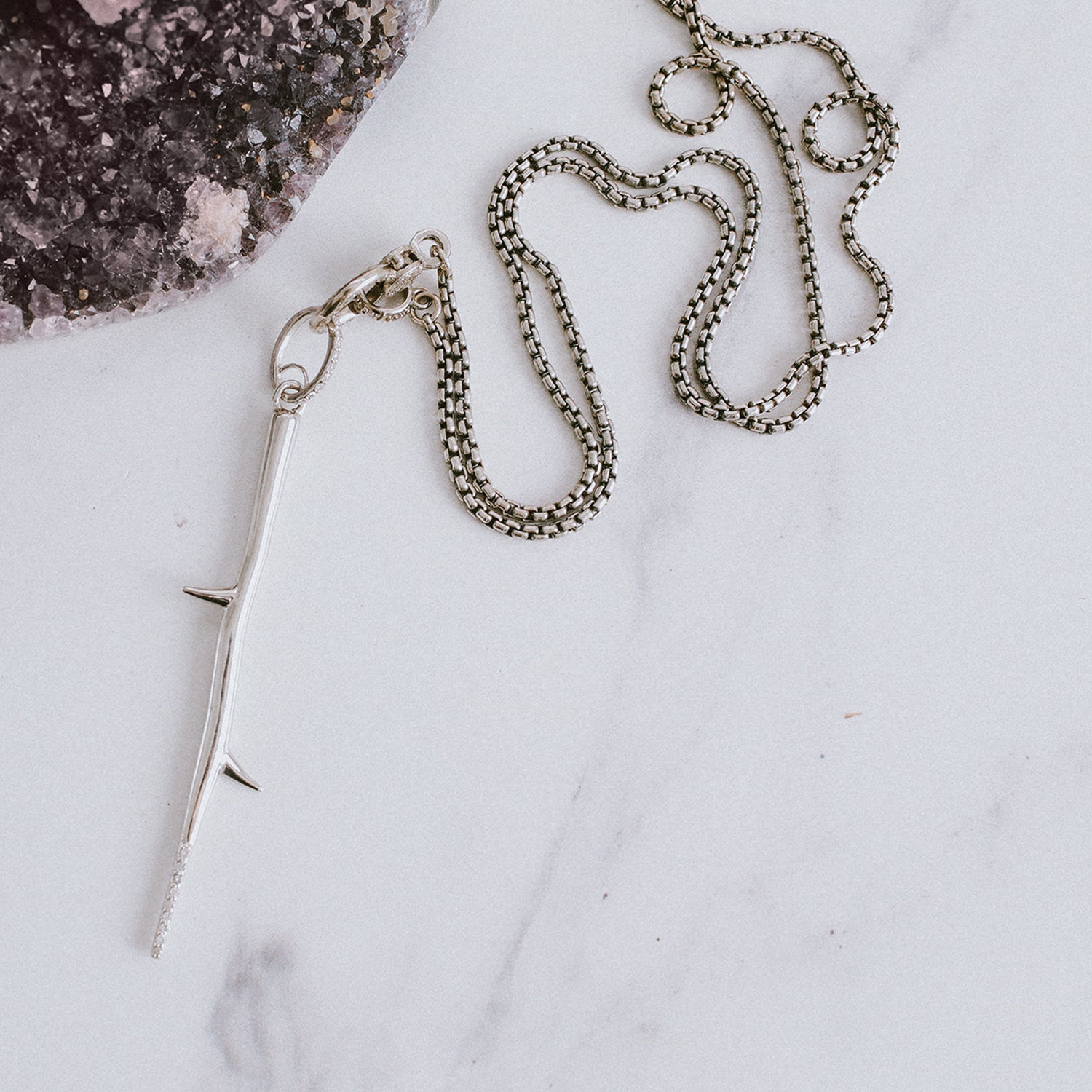 Diamond Thorn Pendant on Snake Chain Necklace