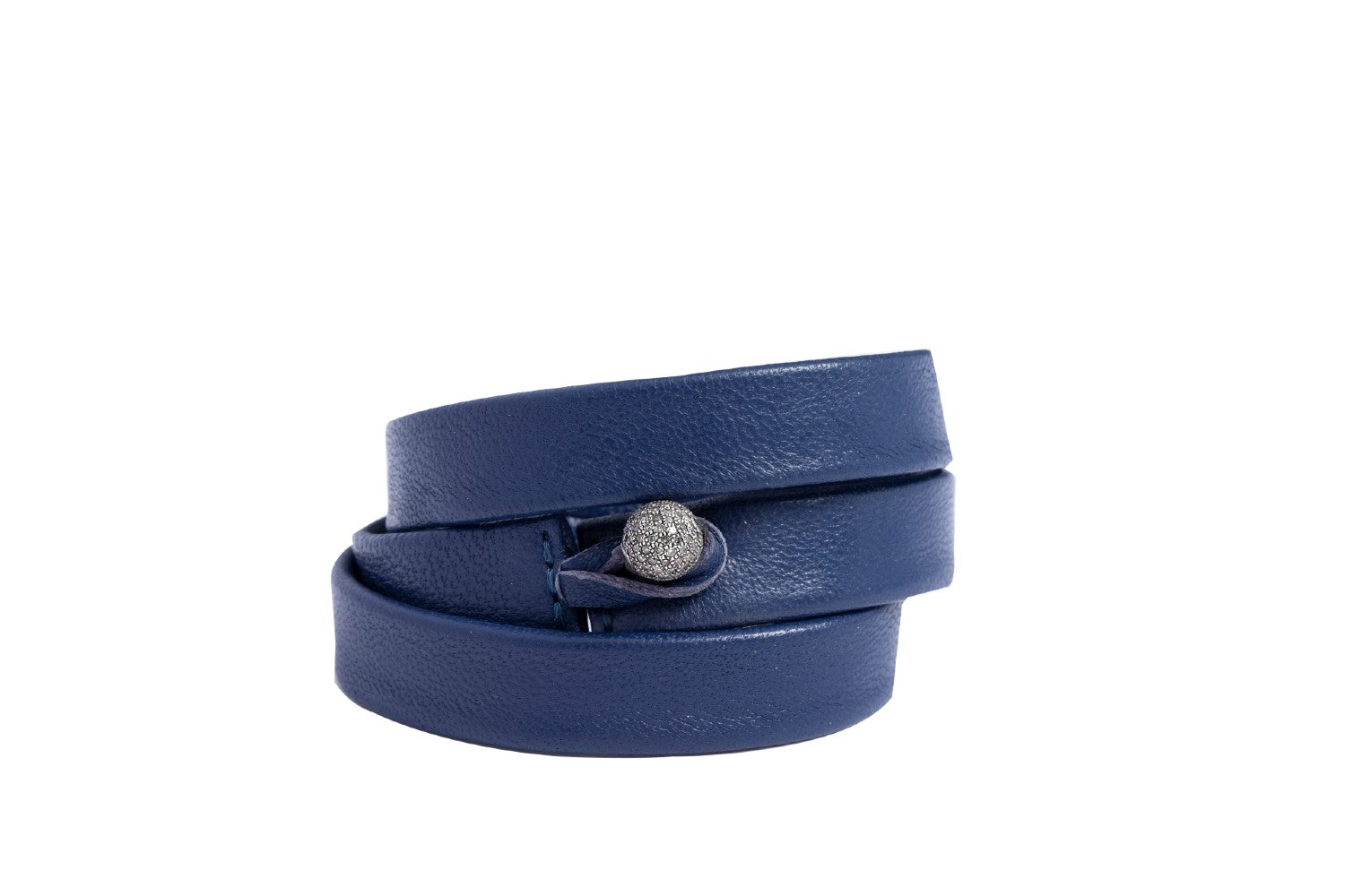 Navy Blue Triple Wrap Lambskin Wrap Bracelet with Diamond Closure