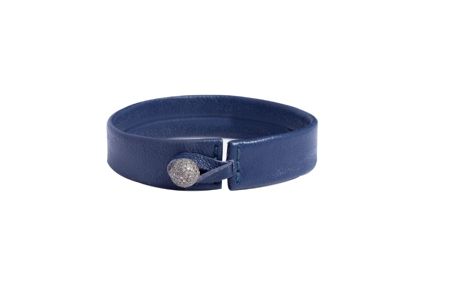 Navy Blue Lambskin Wrap Bracelet with Diamond Closure