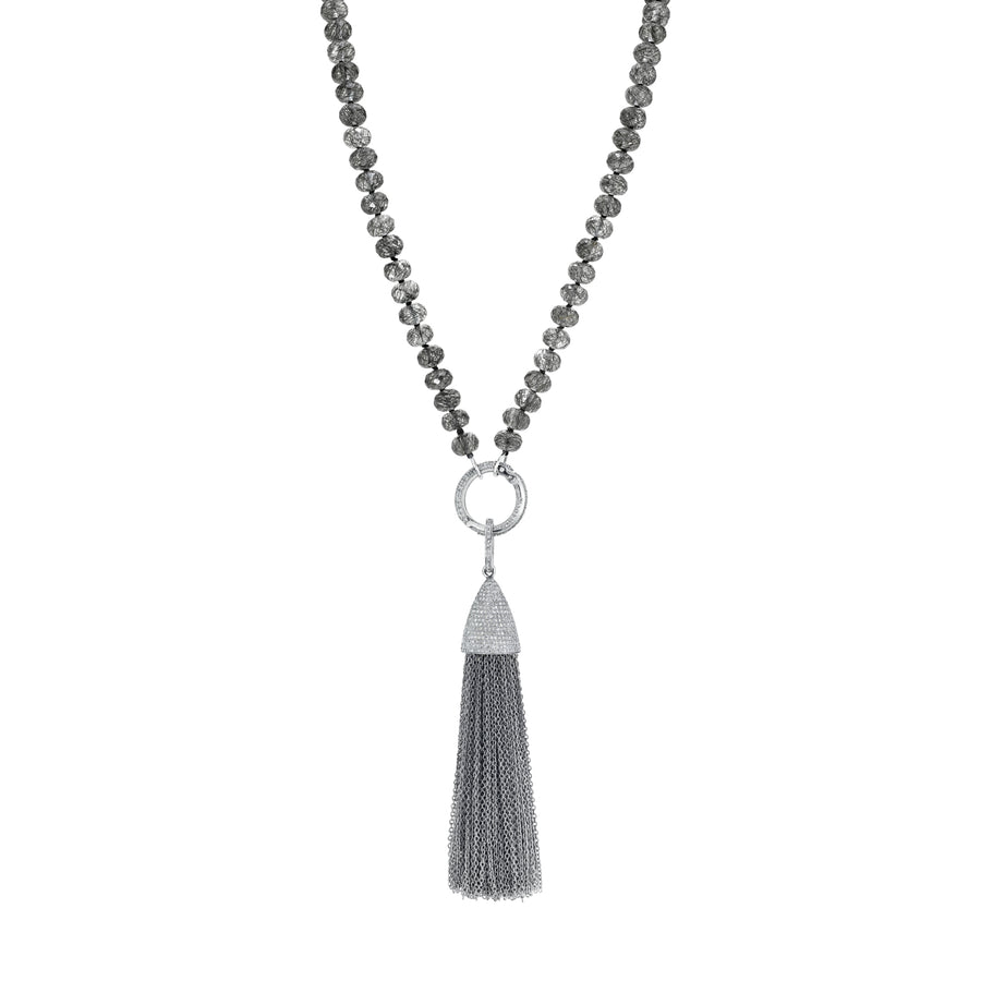 Black Tourmalinated Quartz Knotted Necklace With Tassel – Sheryl Lowe
