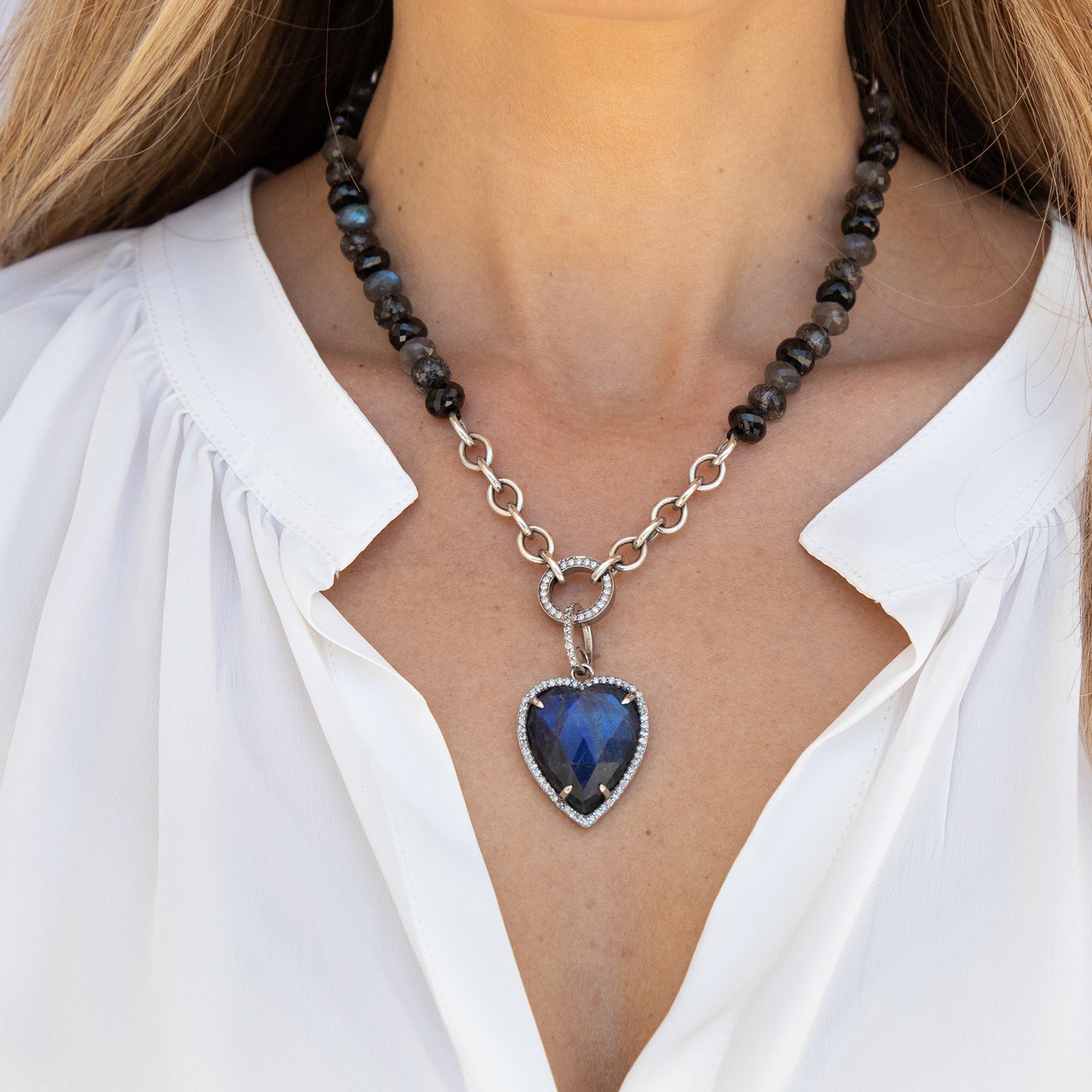 Gemstone Meets Chain Labradorite Love Necklace
