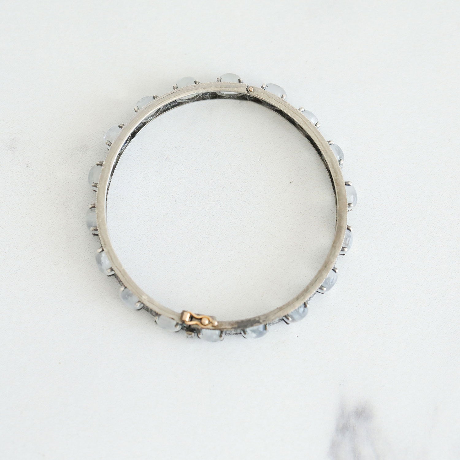 Rainbow Moonstone and Diamond Bubble Bangle