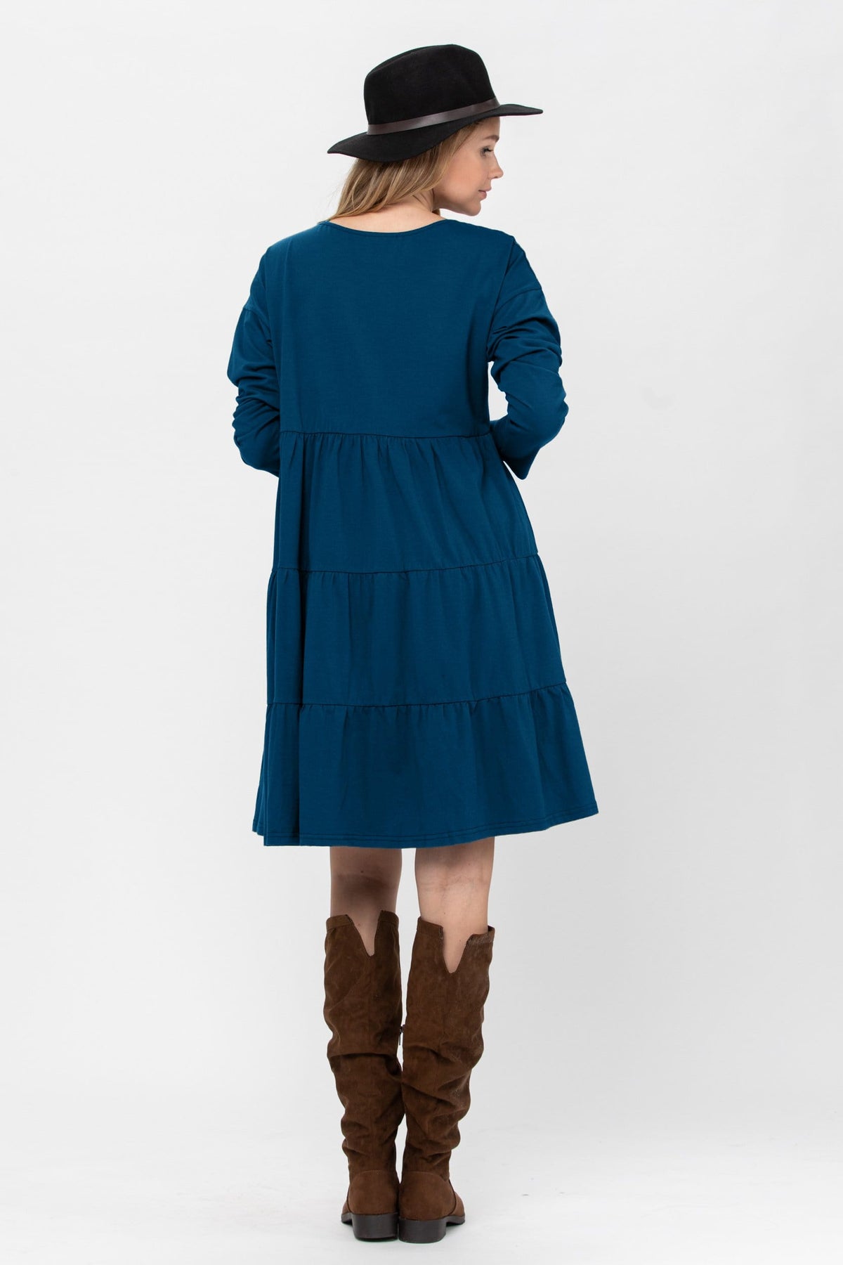 Pleated 3/4 Sleeve A line Flare Midi Jersey Modest Dress – Jen Clothing