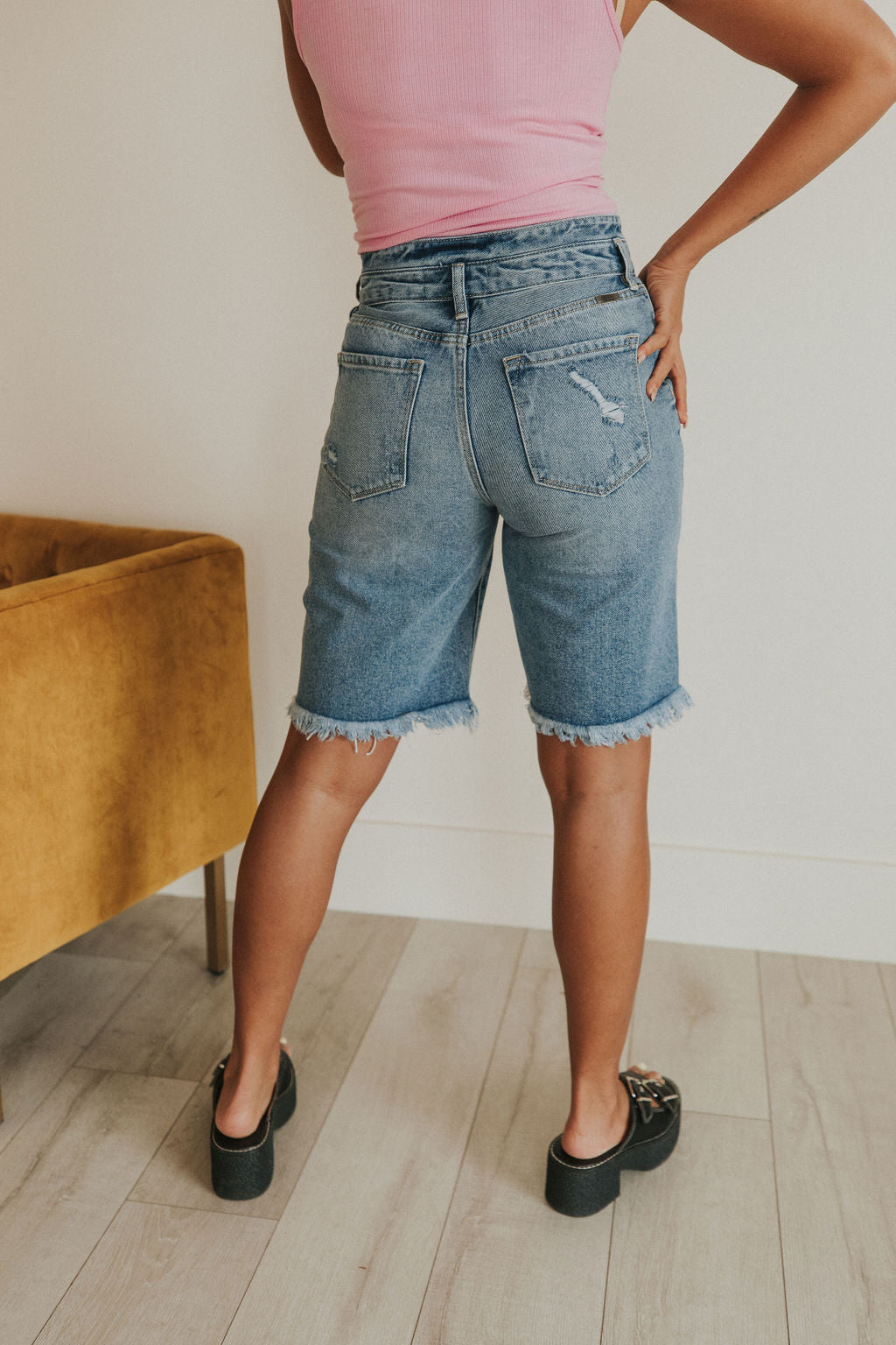 Denim Cuffed Bermuda Shorts - Sweet Salt Modest Clothing