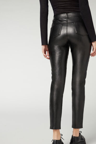 Coated-Effect Total Shaper Biker Leggings - Calzedonia