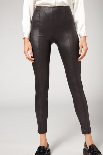 Calzedonia Women's Leather Effect Total Shaper Leggings, X-Large