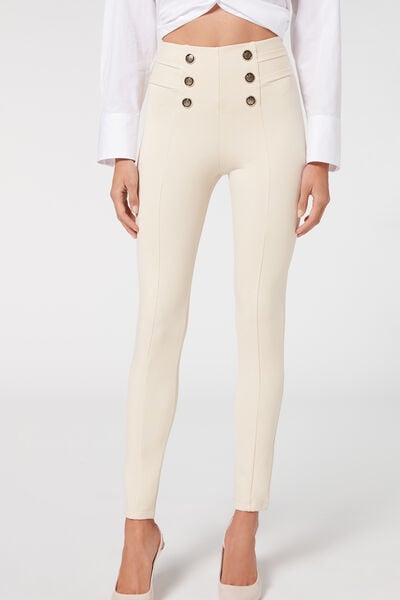 Skinny Sailor Coated-Effect Leggings with Buttons – Calzedonia Malta