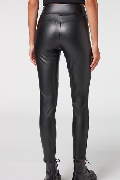 Calzedonia Thermal Leather-Effect Pants size xs color black pre