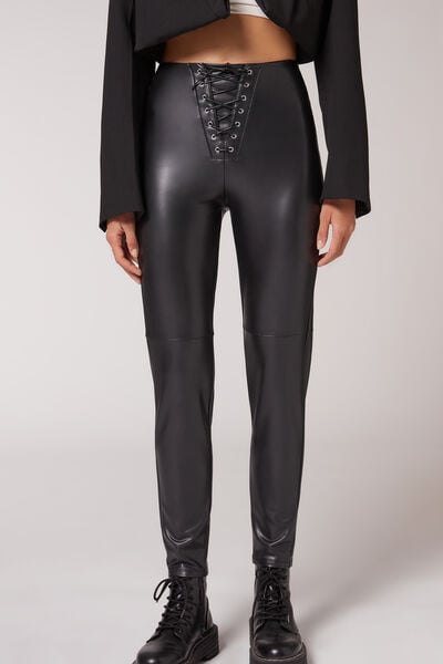 Skinny Thermal Coated-Effect Leggings with All Over Stud Detail - Calzedonia