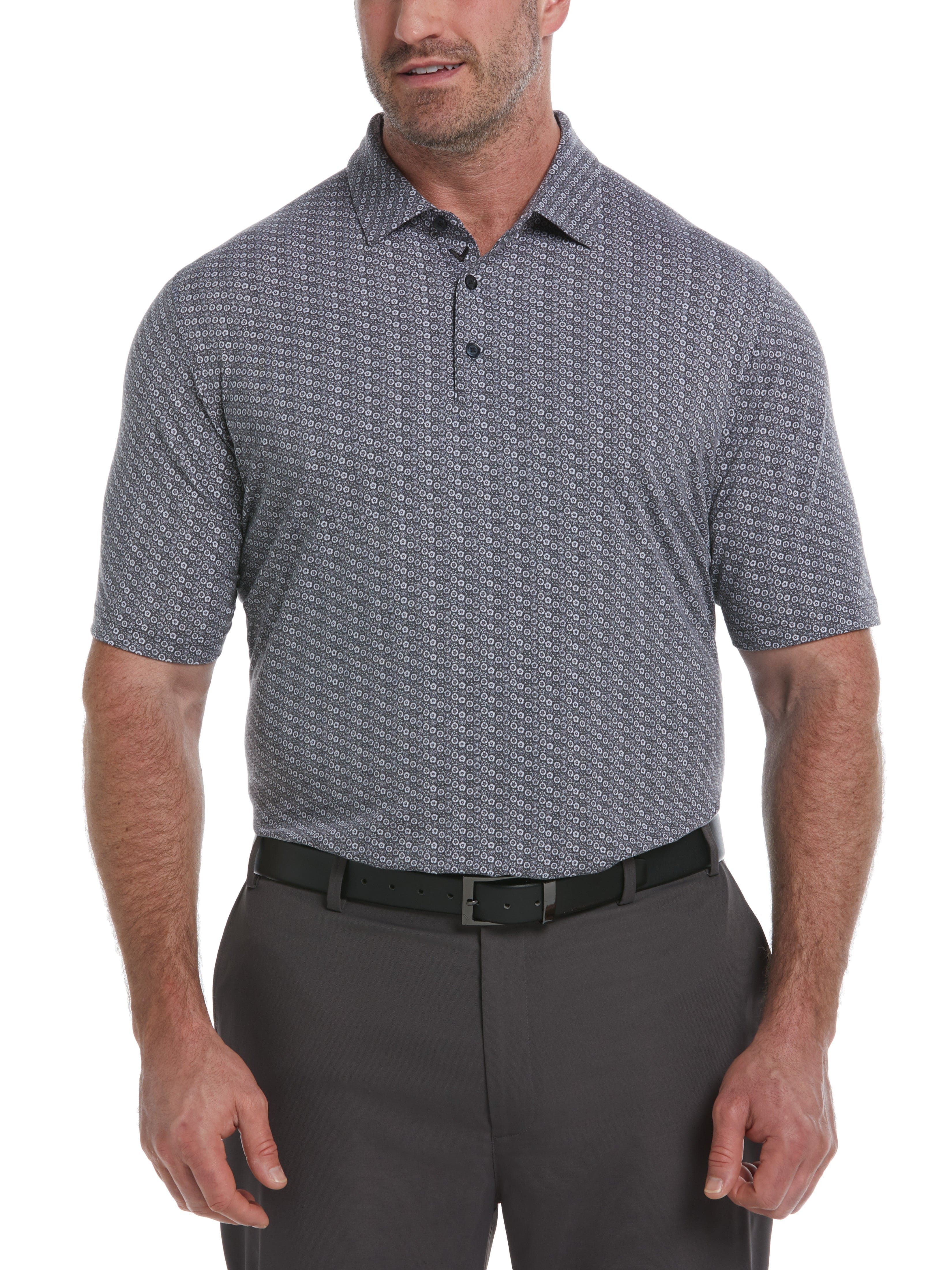 Callaway Apparel Mens Big & Tall Allover Tie Dye Foulard Print Golf Polo Shirt, Size 1X, Black, Polyester/Cotton/Elastane | Golf Apparel Shop