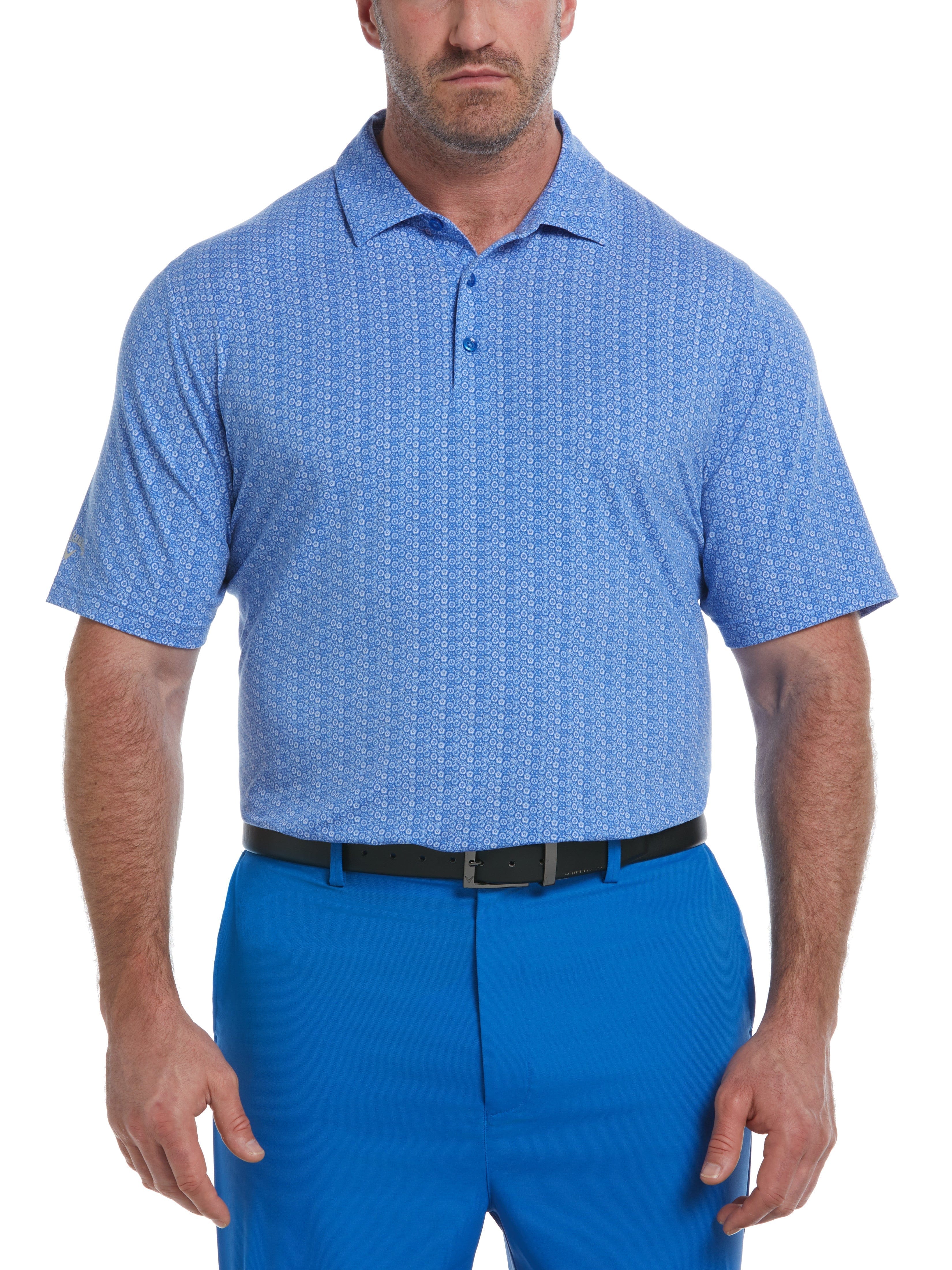Callaway Apparel Mens Big & Tall Allover Tie Dye Foulard Print Golf Polo Shirt, Size 2XLT, Magnetic Blue, Polyester/Cotton/Elastane