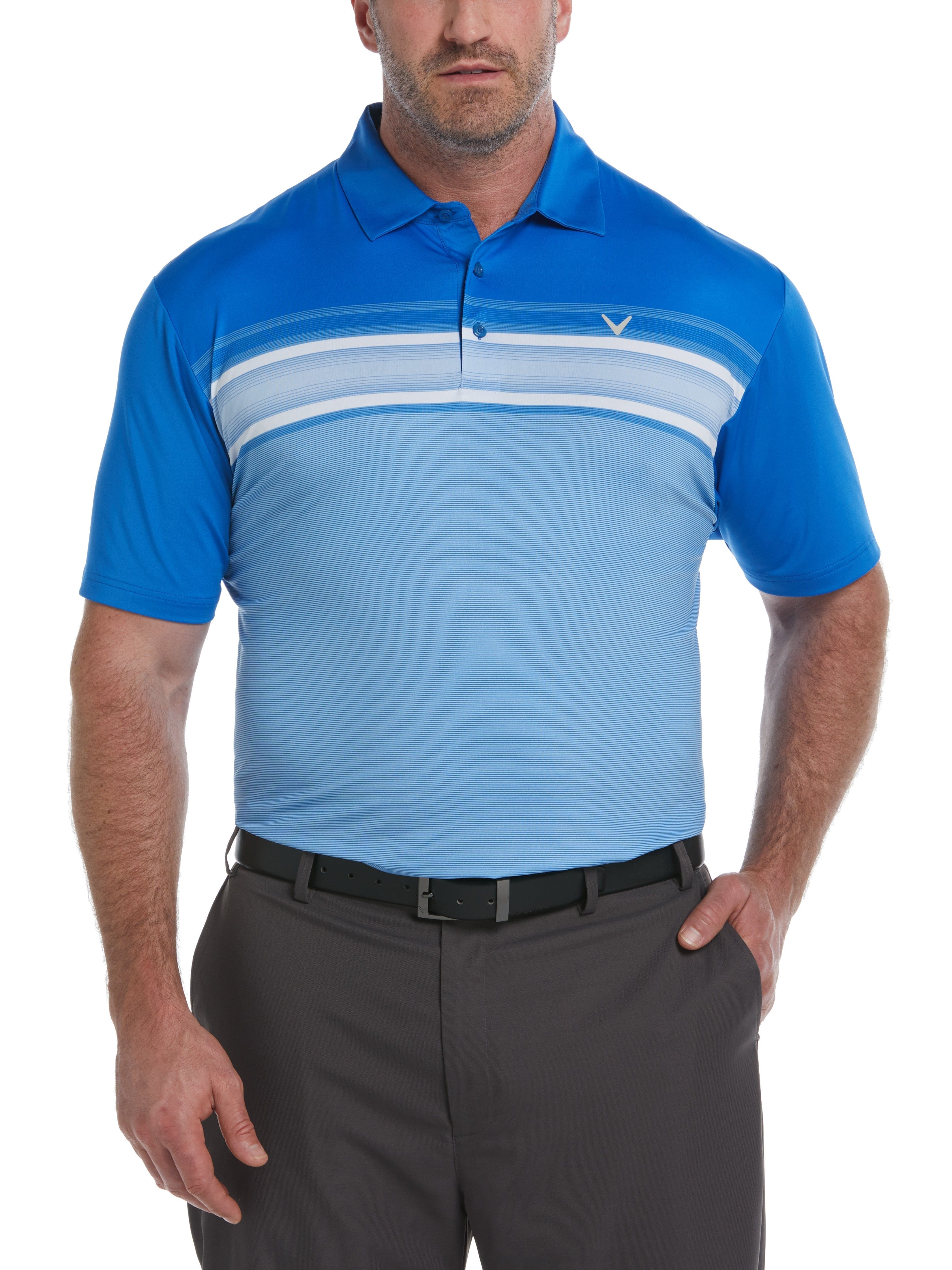 Callaway Apparel Mens Big & Tall Engineered Energy Print Stripe Golf Polo Shirt, Size 1X, Magnetic Blue, Polyester/Spandex | Golf Apparel Shop