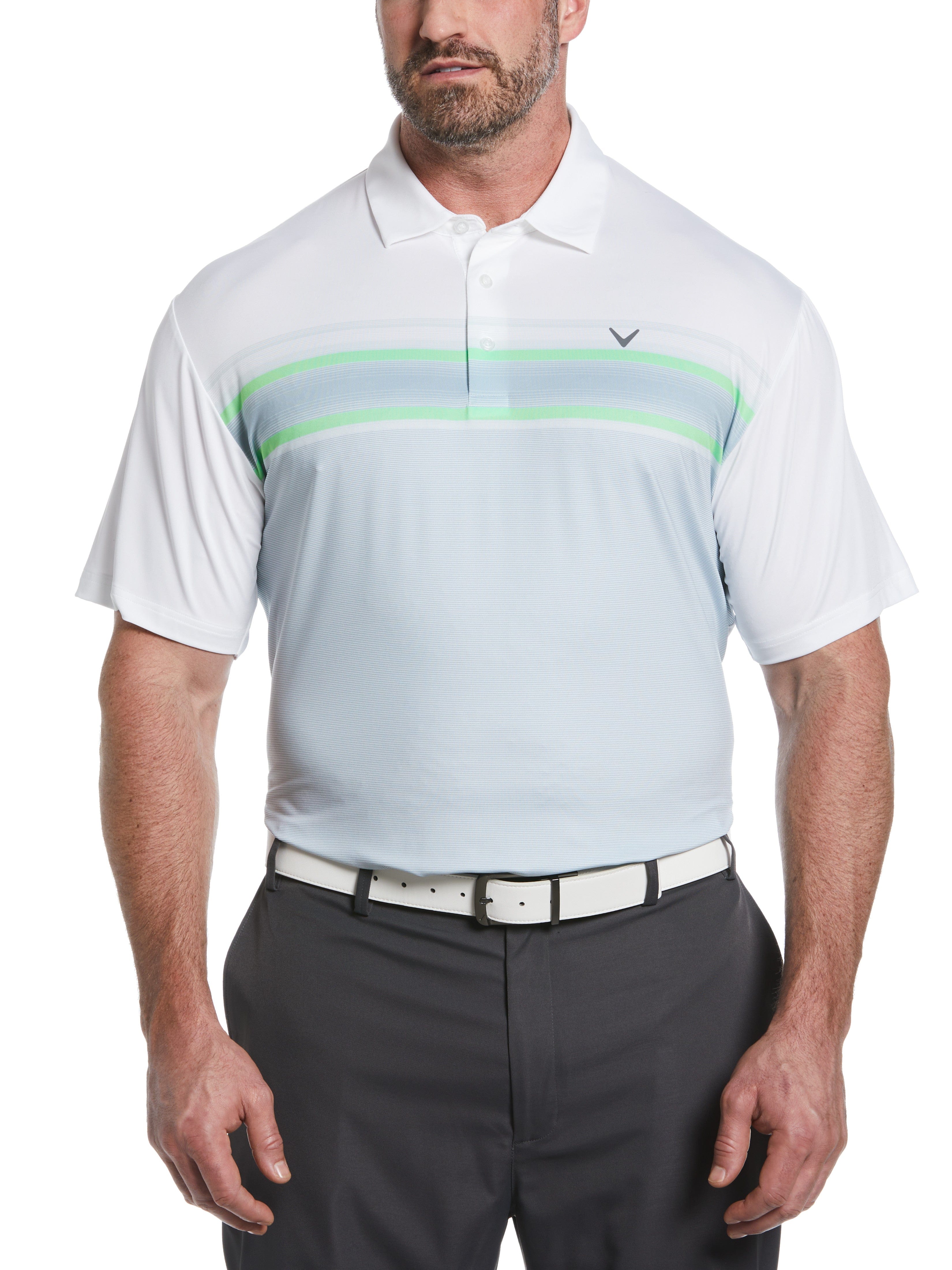 Callaway Apparel Mens Big & Tall Engineered Energy Print Stripe Golf Polo Shirt, Size 1X, White, Polyester/Spandex | Golf Apparel Shop